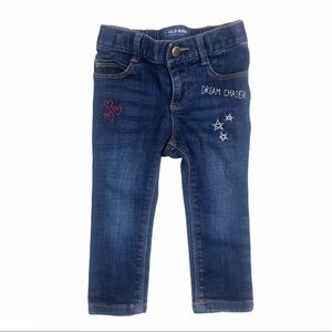 Old Navy Skinny Jeans Dream Chaser Embroidered Hearts Stars Size 18-24 Months